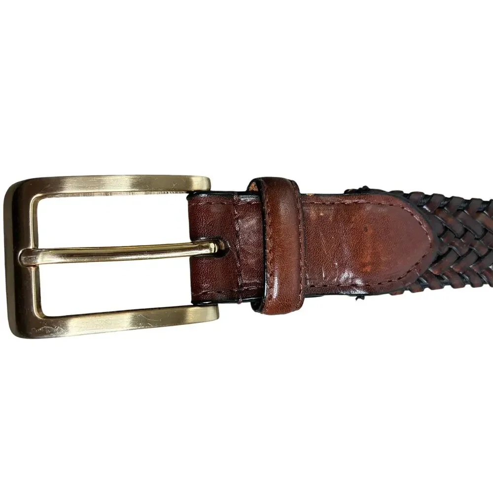 Men's Size 44 Dark Brown Genuine Leather Belt With Gold Tone Buckle Western